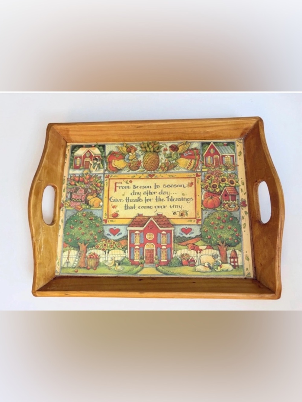 🌻Vintage American Tray Wood Handle Farm Collectible 9.25" X 7.25"